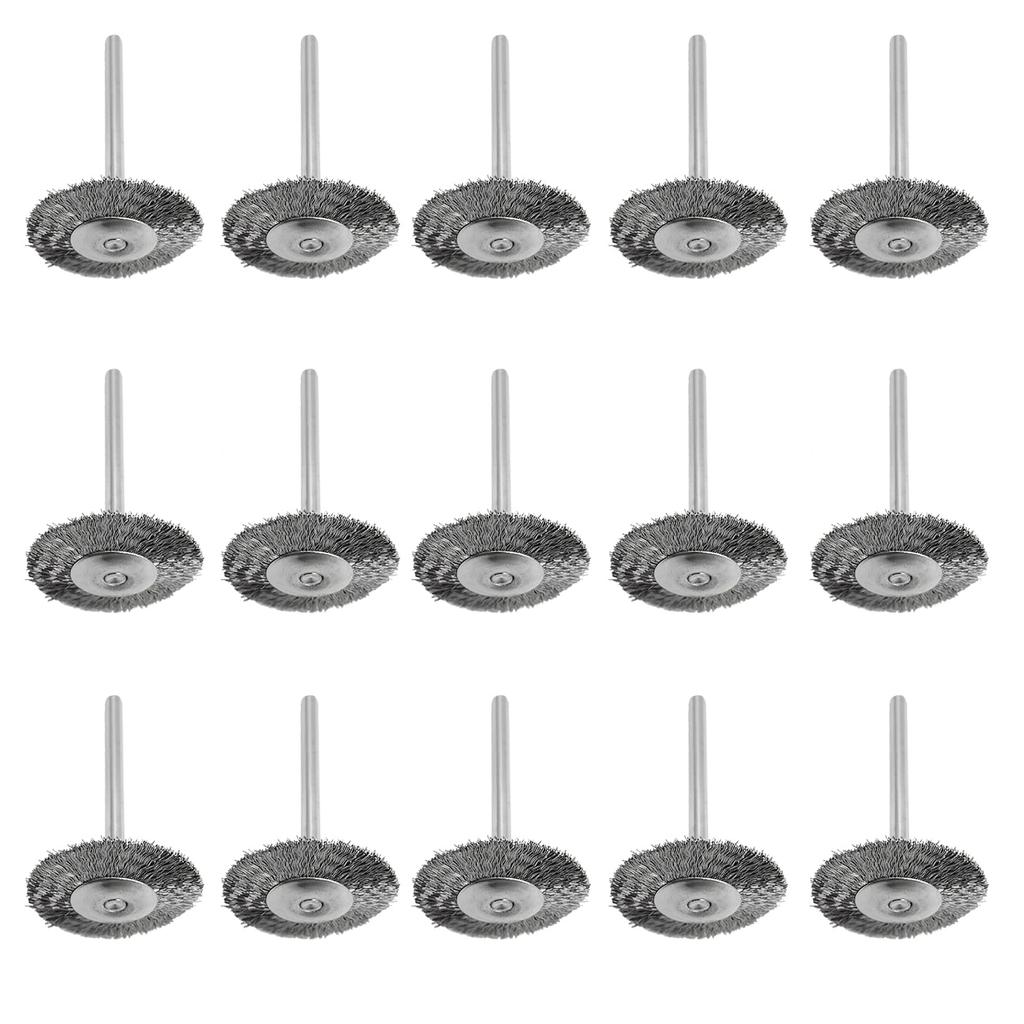 15Pcs 25mm Stainless Steel Wire Brush Set, T-Shape with 1/8" Handle Polishing Wheel Rotary Tool for Surface Polishing, Cleaning, Deburring