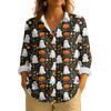 Damen Retro Halloween Bedrucktes Button-Up Langarm Casual Regular Hemdkragen Top