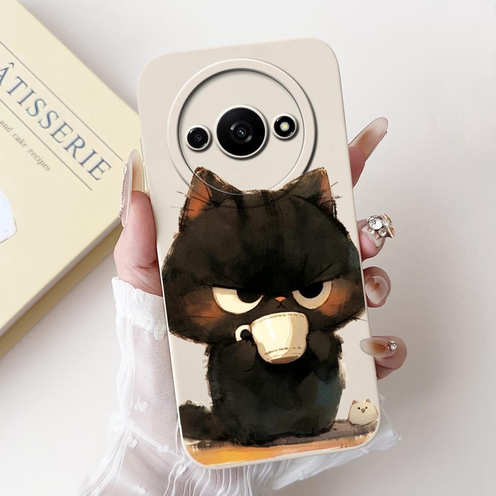 Für Redmi A3 Hülle Niedliche Cartoon Katze Ästhetisch Blumenmädchen Junge Stoßfeste Silikon-Rückabdeckung Für Xiaomi Redmi A3 Handyhülle Coque