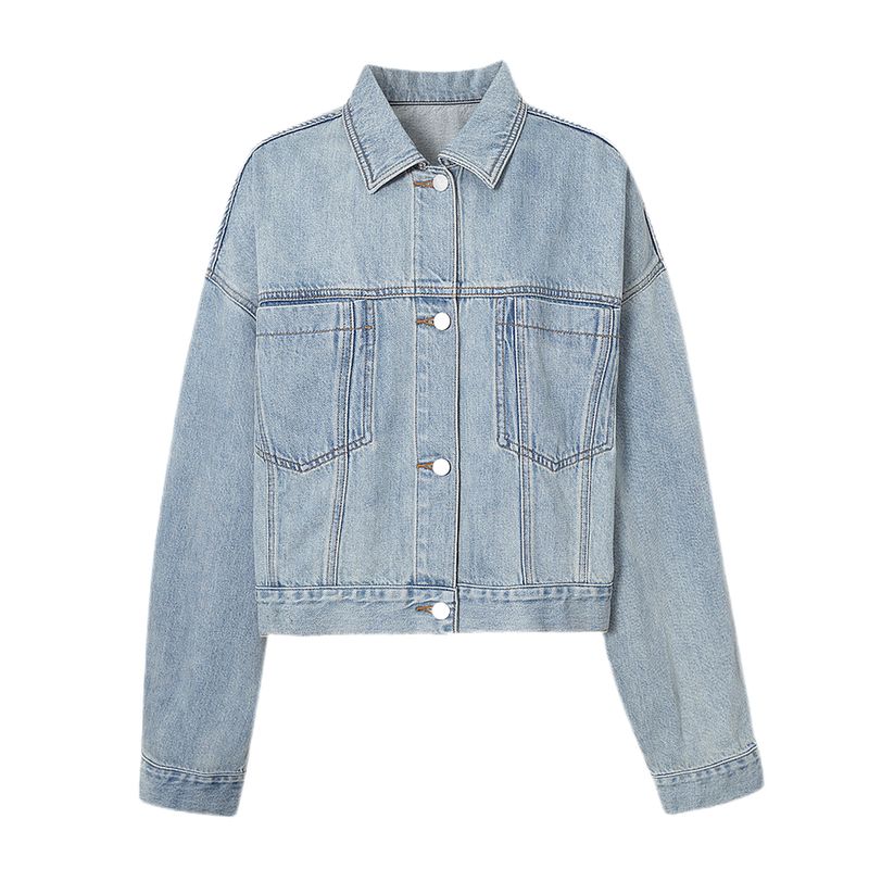 

Same Style with Mall 2025 Autumn New Versitile Fashion Polo Collar Denim Short coat Jacket Women 5g8111711 Cowboy Blue S