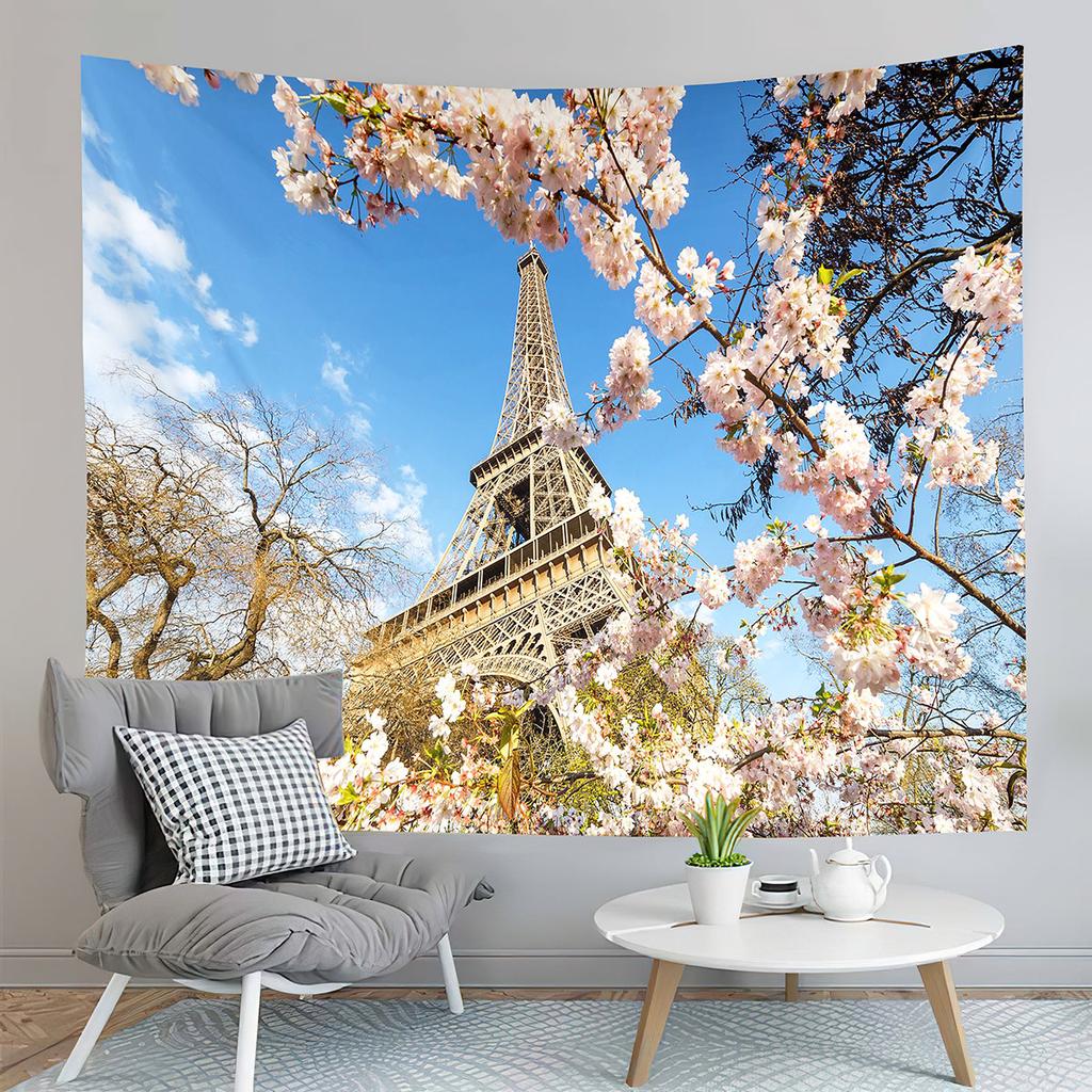 Paris Eiffel Tower Tapestry Sunset Night View Tapestry French Landmark Tapestry Living Room Bedroom Dorm Wall Hanging Blanket