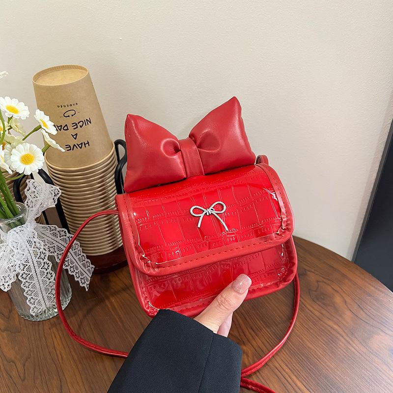 Modische kontrastierende Damen-Umhängetasche, süße und niedliche Schleife, Umhängetasche für Mädchen, neue quadratische Mini-Tasche