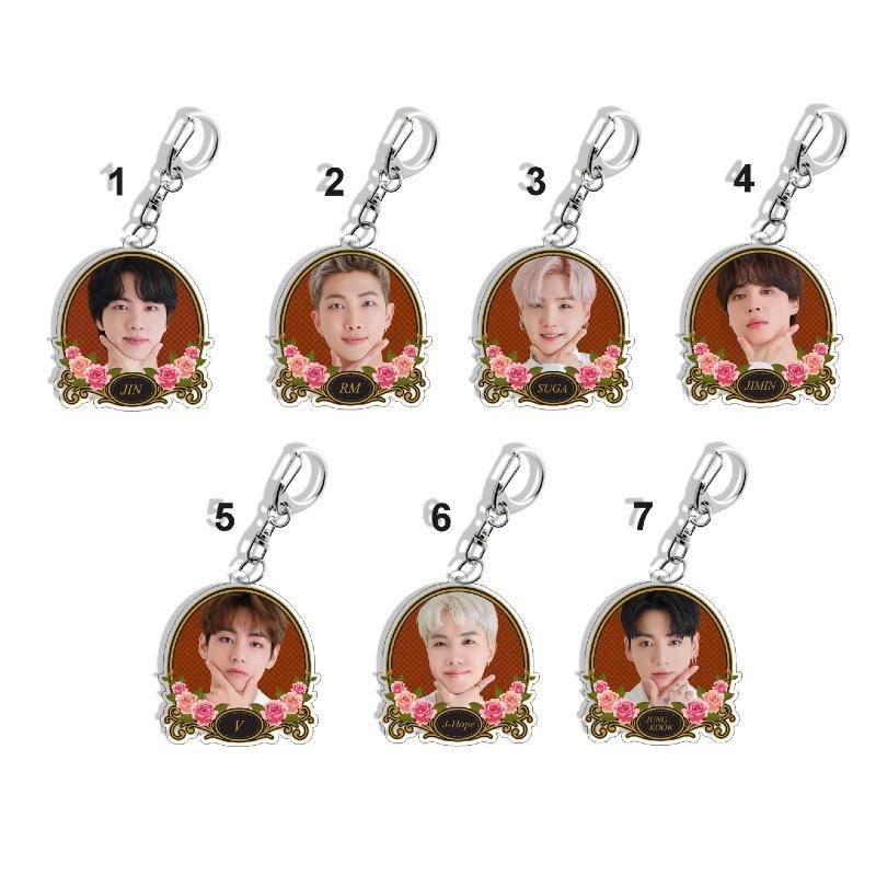 

7 шт. Романтичный Винтажный Брелок-Ключница с Рамкой-Розой BTS, Фото Брелок Bangtan Boys с Именем Участника, Подвеска на Сумку K-pop Идола для Фанатов ARMY 7pcs