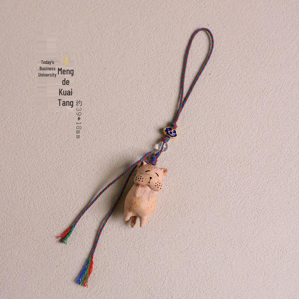 Beech Wood Dog & Cat Keychain - Cute Cypress Lucky Cat Ornament