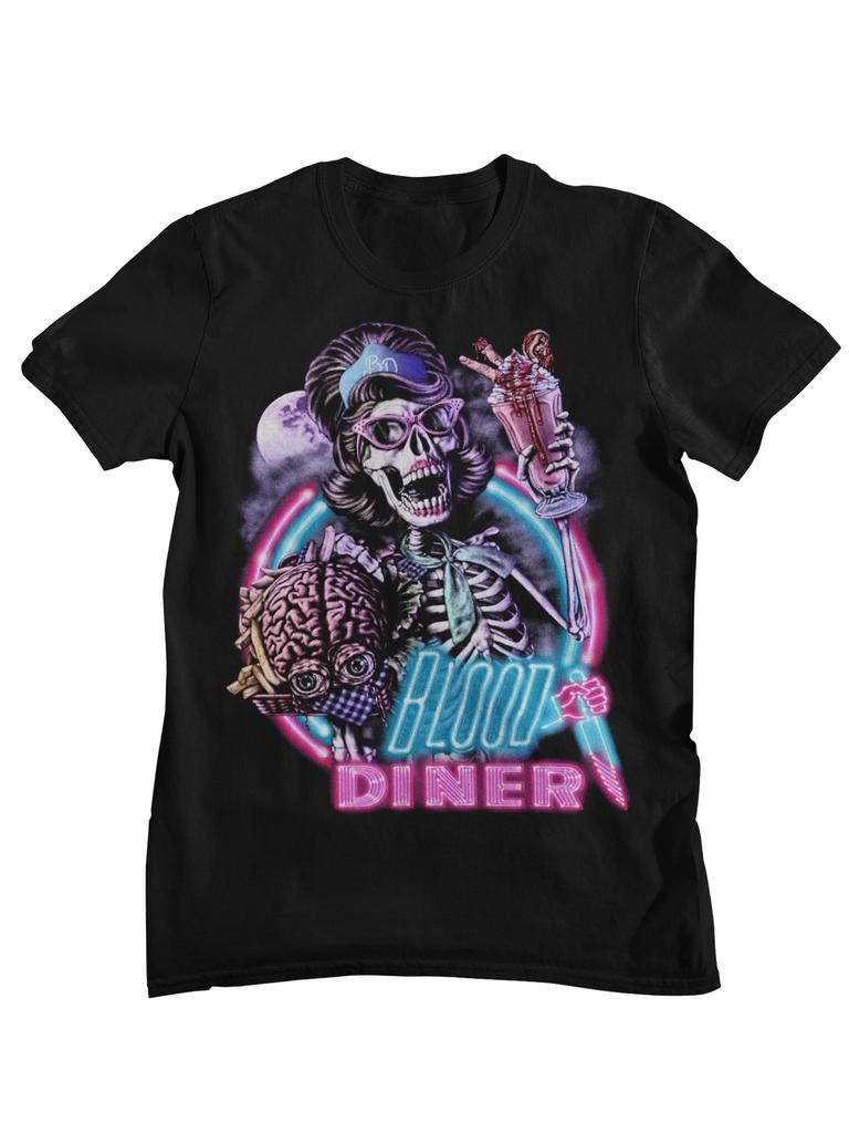 Blood Diner Retro Horror Movie Graphic TShirt Unisex Women Vintage s Cult Classic Cotton Casual Streetwear Black Tops