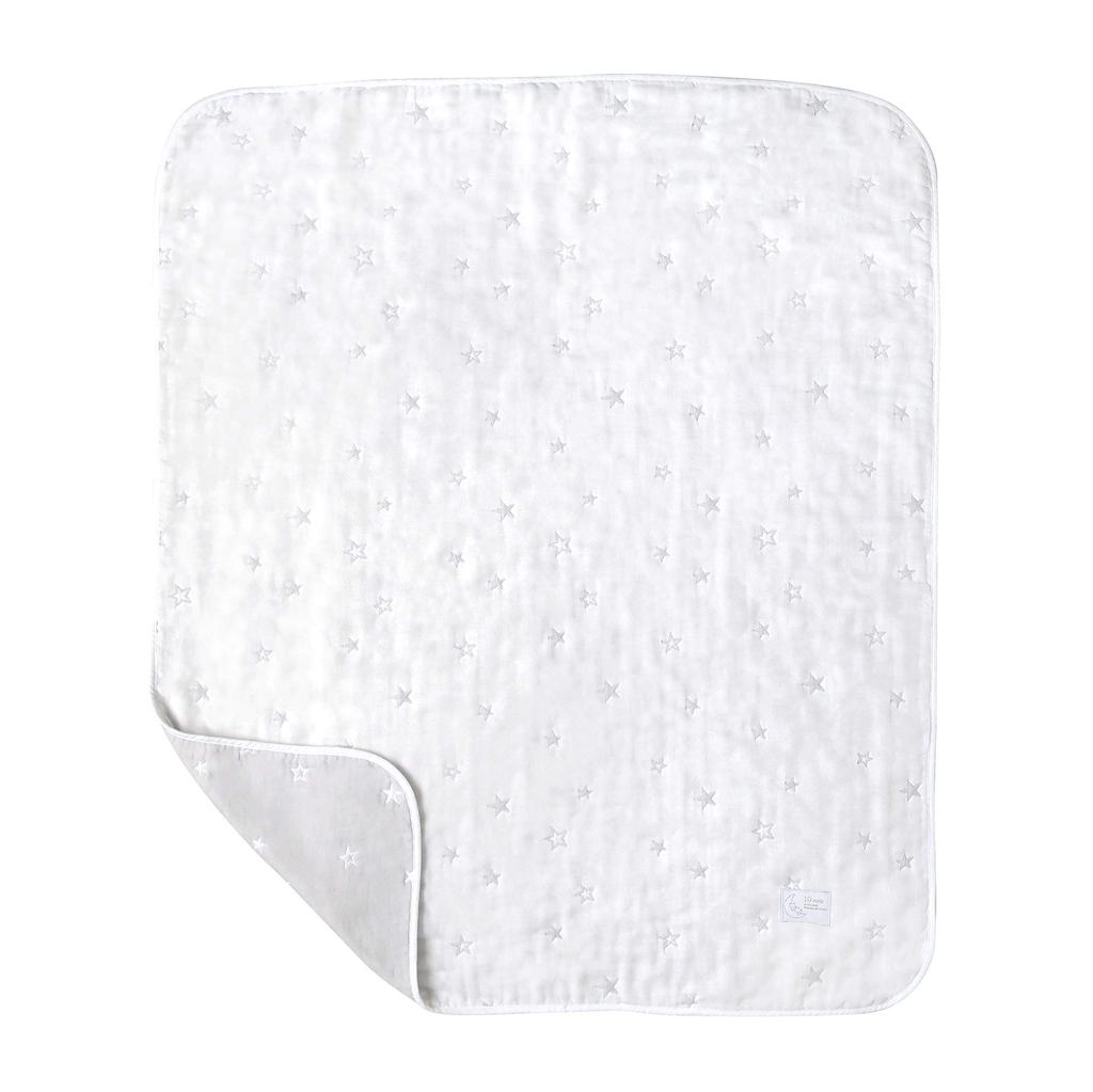 10mois Baby Gift Fluffy Gauze 90x110cm Teether Blue Set (6-Layer Gauze) Blanket, 100% Cotton, Silver, Medium, + Teether,