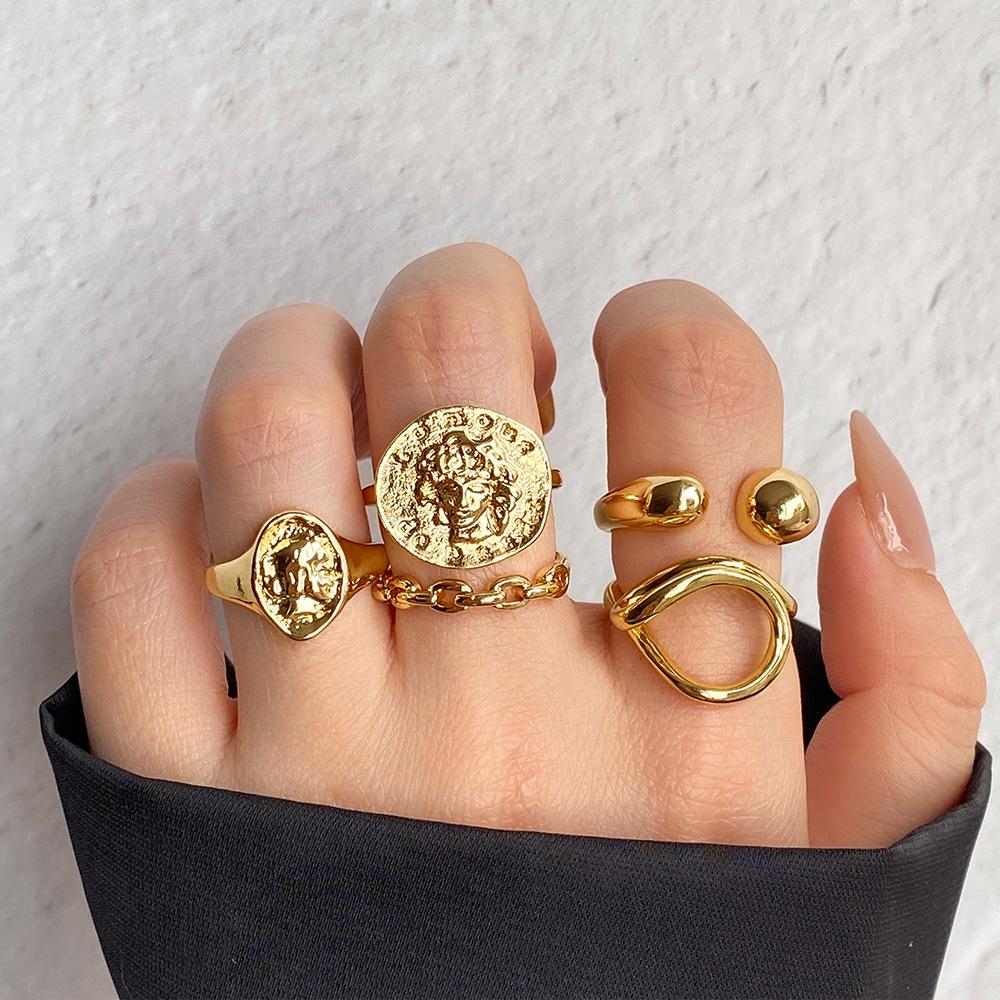 15-Piece Eco-Friendly Gold Lava Line Water Drop Ring Set
