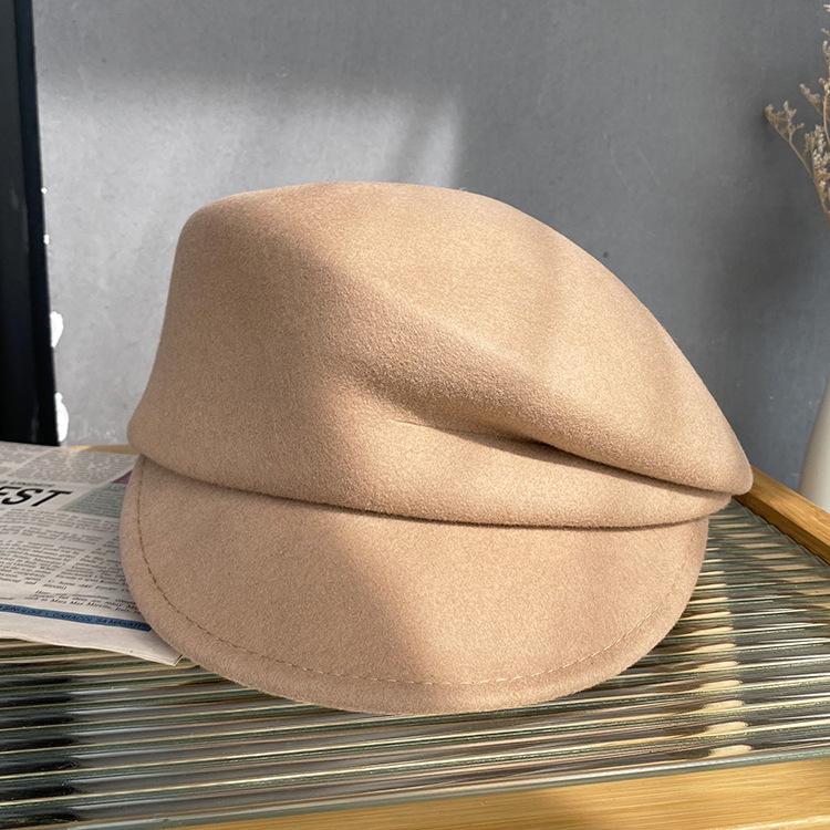 Octagonal Hat Short-brimmed Knight Equestrian Hat Wool Women's Autumn and Winter Felt Beret Solid Color Versatile Cap