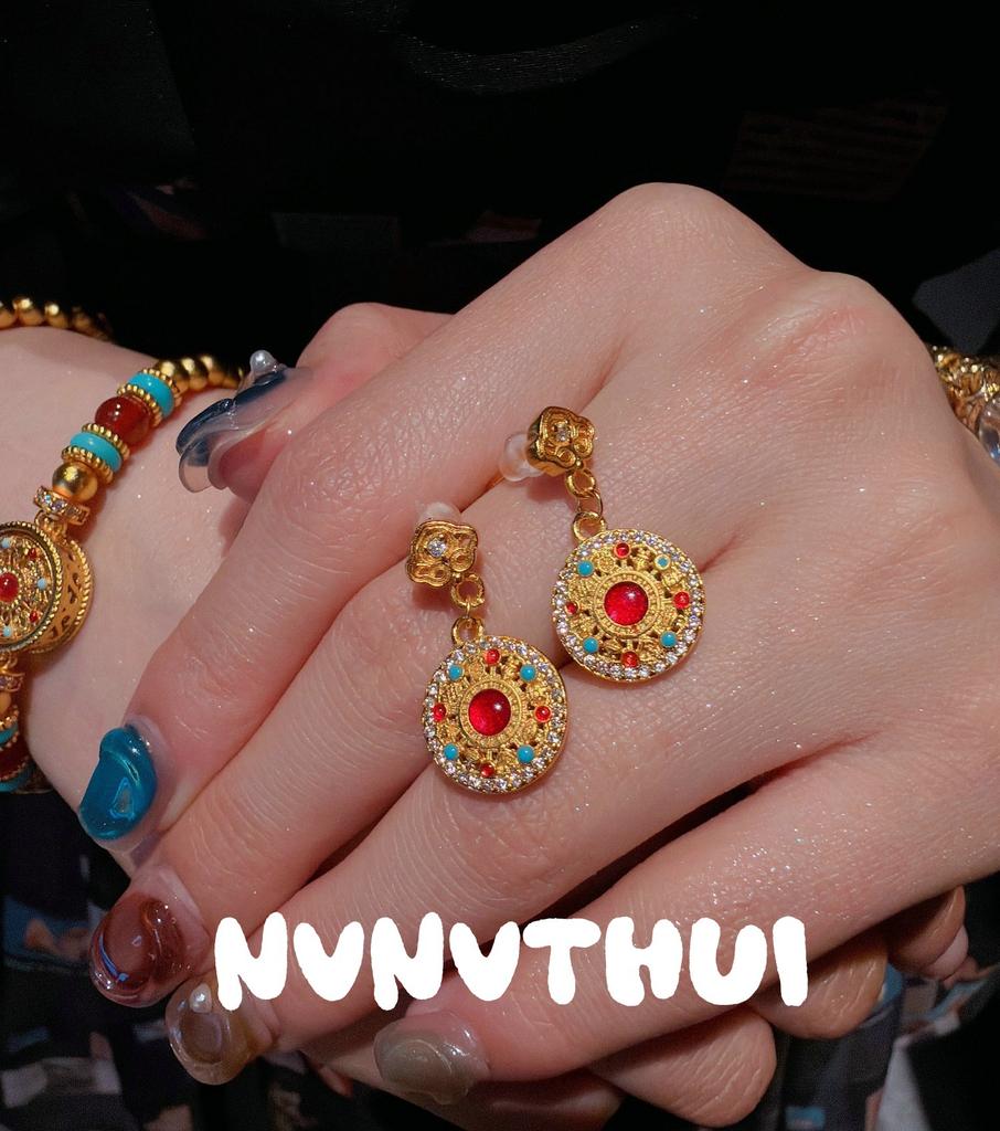 Ancient Chisel Carving Rich Ruyi Eight Treasures Compass Agate Turquoise Bracelet New Chinese Point Diamond Apple Bead Drill Tube Bracelet