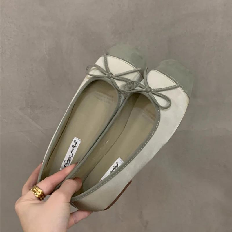 Fashion Ladies Shoes 2024 New Slip on Women's Flats Autumn Square Toe Bow Tie Mixed Colors Solft Sole Casual Comfortable Flats Shoes