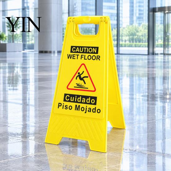 Bilingual Caution Sign Wet Floor Safety Sign, Double Sided English Spanish Yellow Warning A-Frame Foldable for Indoor Outdoor