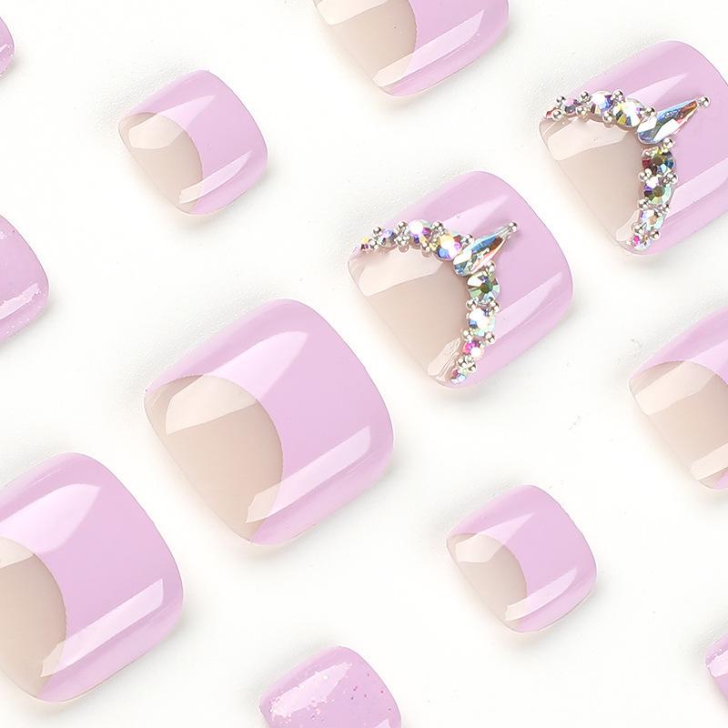 Purple Glitter Rhinestone False Nails with Detachable Toenail Tips