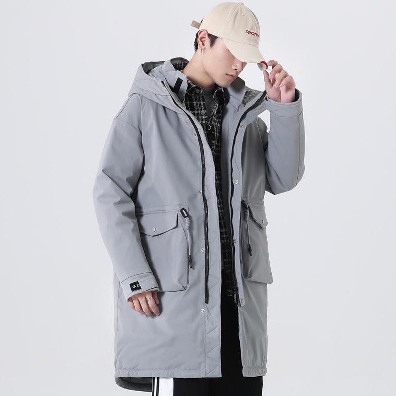 new Korean version handsome medium and long thickened tooling jacket winter clothing Internet celebrities with the same cold clothing
