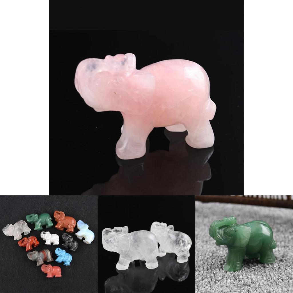 Elefante Exquisito Esculpido à Mão Pedra Natural Jaspe Turquesa Malaquita Cristal de Quartzo Ornamento Para Elegância Atemporal