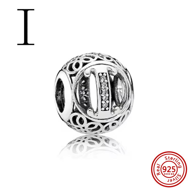 925 Massivkupfer Unendlichkeitssymbol Hohl Rund A-Z 26 Alphabetbuchstaben Glänzende Zirkonia-Perlen Passend für Original Pantaro Charms Armband