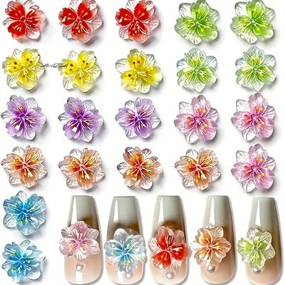 50Pcs 3D Ice Translucent Gradient Blossom Flowers Nail Charms Luminous Manicure Art Decorations for Nail Design