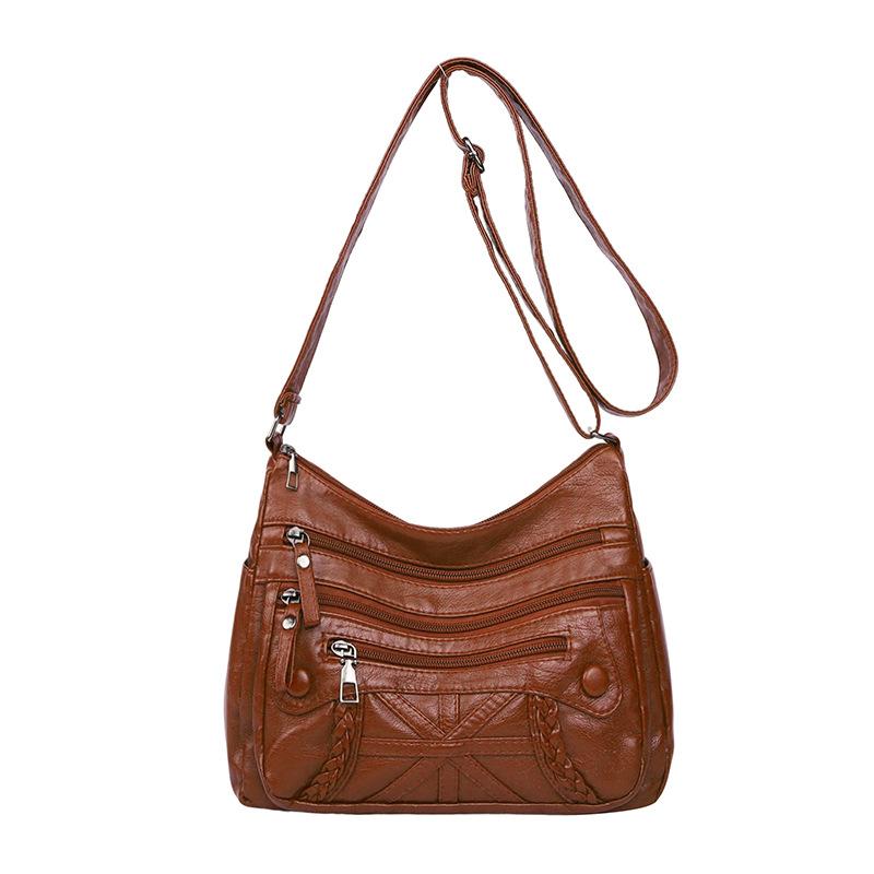 New women's casual fashion versatile multi-layer multi-pocket soft leather shoulder bag diagonal span bag mother bag