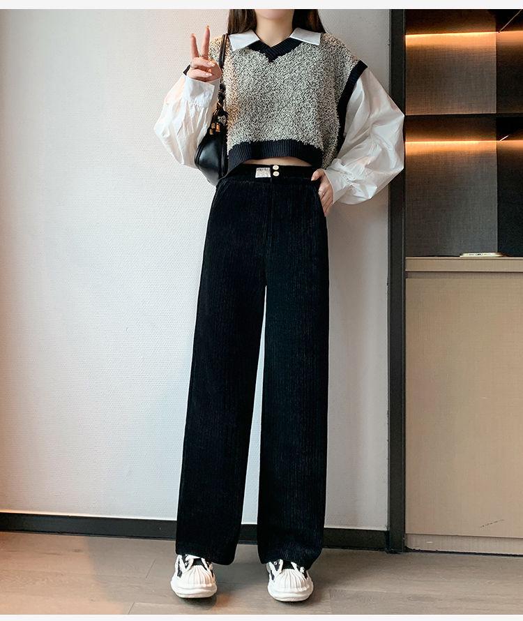 Petite 145cm Chenille Wide-Leg Fleece-Lined Pants: Women's Autumn/Winter Loose Height-Enhancing Casual Pants