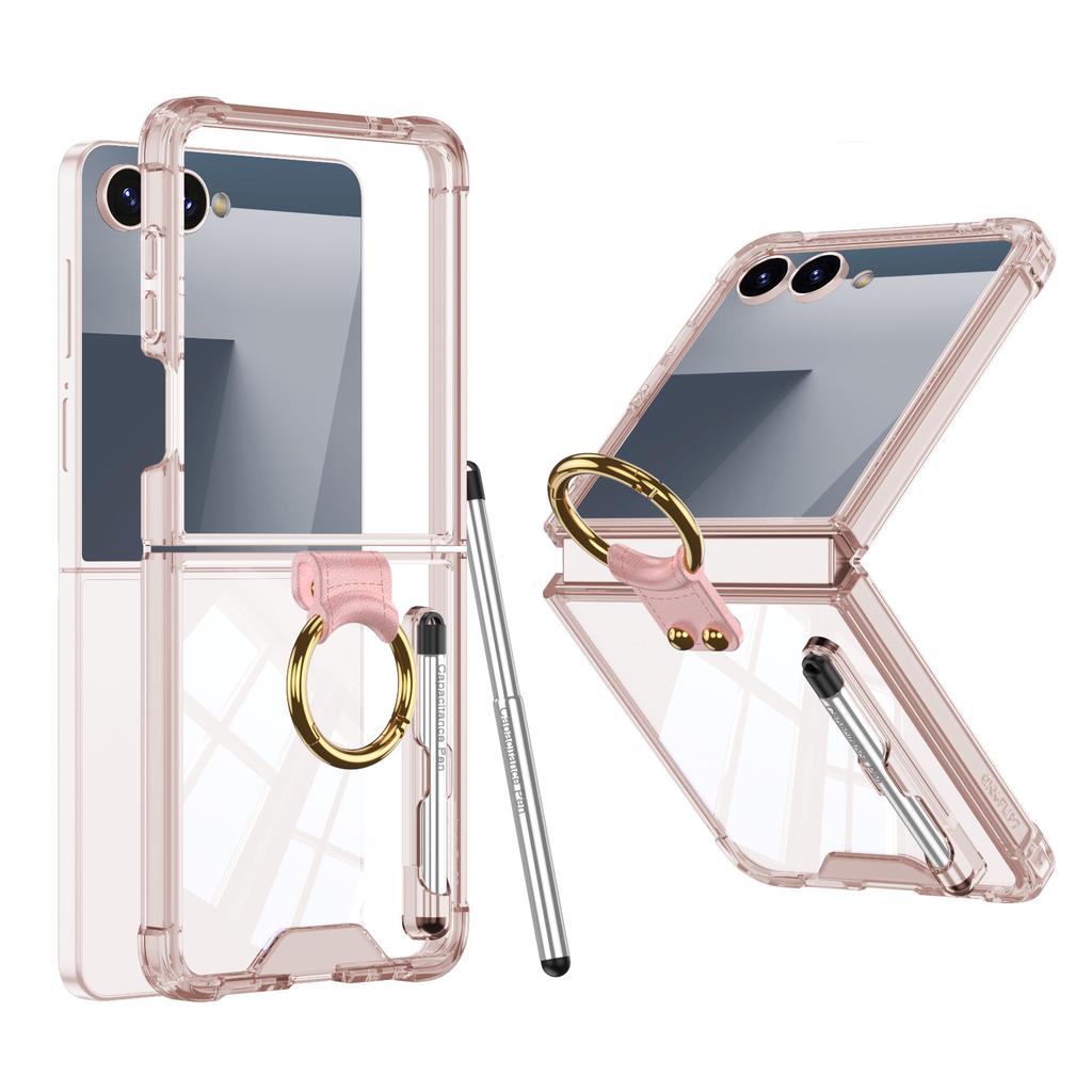 Suitable for Samsung Flip7 Mobile Phone Case with Pen Folding Screen Z Flip7 Transparent Solid Color Airbag Anti Fall Simple Thin