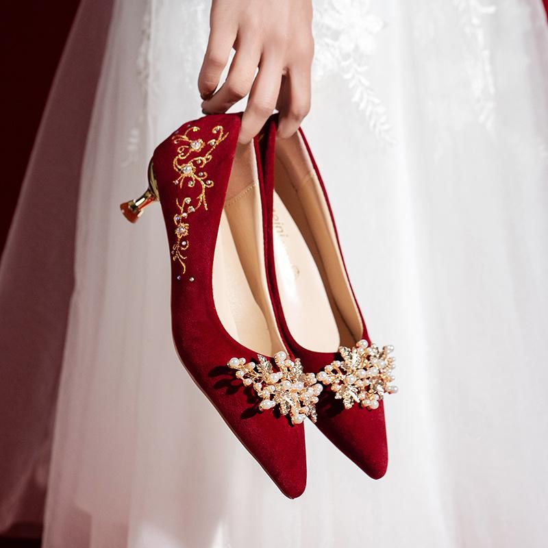 

Красные свадебные туфли женские тонкие каблуки стразы свадебные туфли невесты осень новые туфли на высоком каблуке для помолвки показа он свадебное платье туфли 34