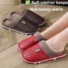 New Winter Couple Slippers  PU Leather Indoor Anti Slip Warm House Shoes
