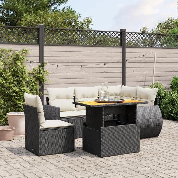 VidaXL Salon de Jardin avec Coussins 6 pcs, Canapés de Terrasse, Ensemble de Meubles de Patio, Mobilier d'Extérieur, Noir 3272197