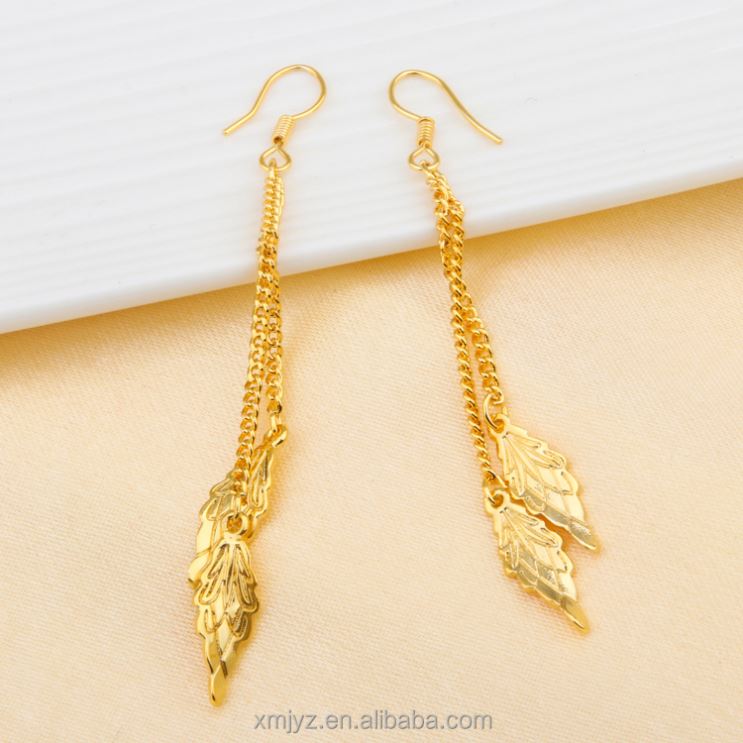 Gold Plated Cross-Border New Korean Fashion Trendy Earrings Long Tassel Leaf Female Earrings Jewelry