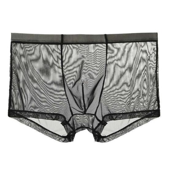 Sexy Mesh-Boxershorts, nahtlos, 3D-konvexe Folie, niedrige Taille, atmungsaktiv, durchsichtige Shorts, Höschen