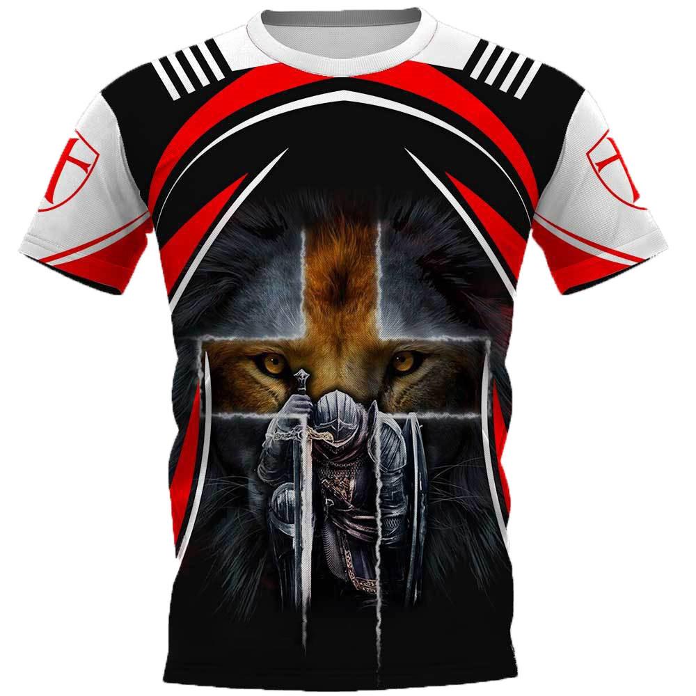 Moda 3D Crusader Knights drukowanie T Shirt dla mężczyzn europa i ameryka Harajuku ubrania Vintage Casual O-Neck topy z krótkim rękawem