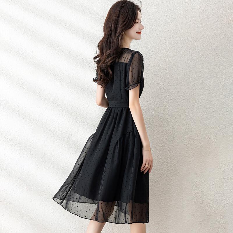 Polka Dot Jacquard Square Neck A-Line Dress