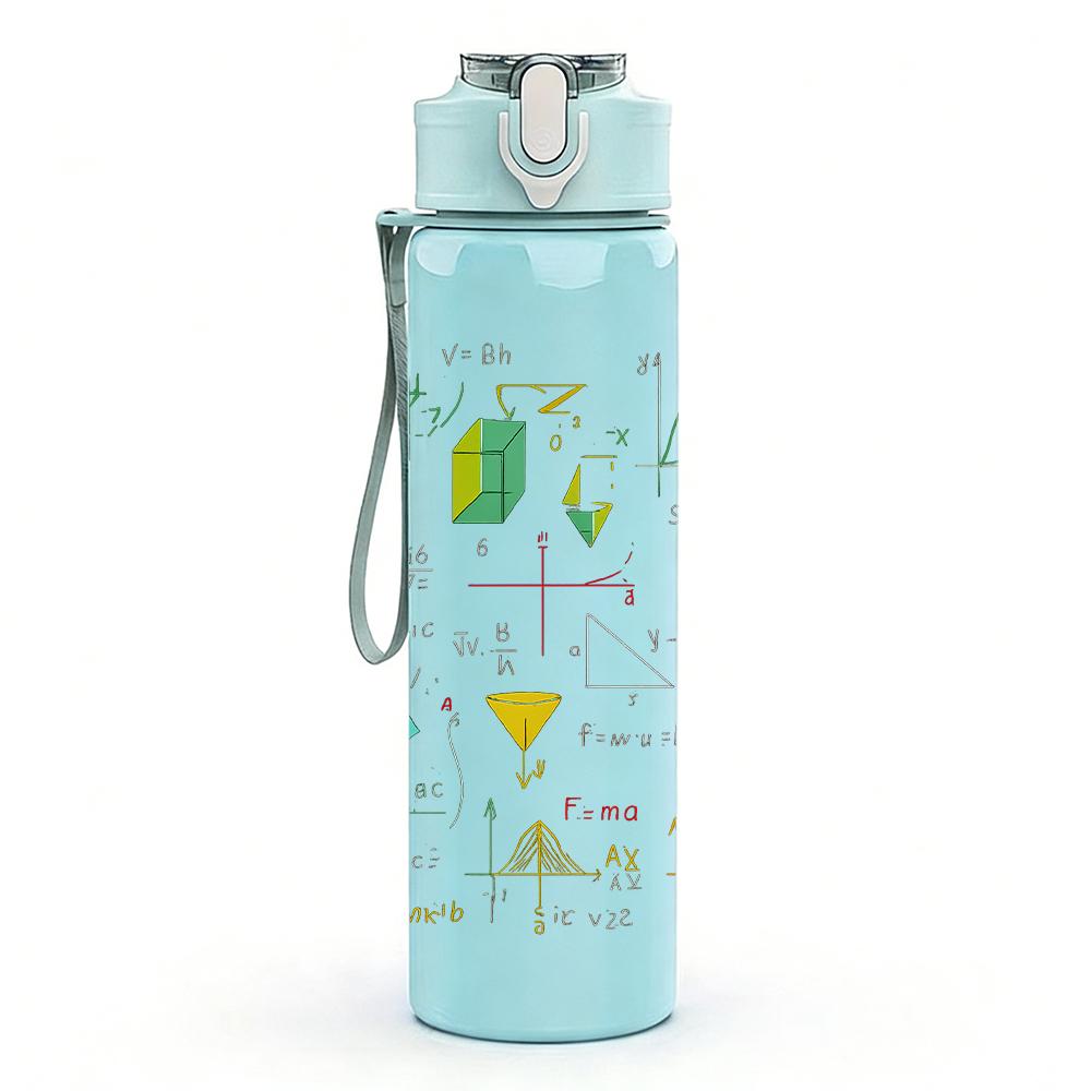 1PC Multicolor Doodle Letter 750ml Color Plastic Sports Water Bottle Leakproof Flip Straw Lid For Sports Office Home Use