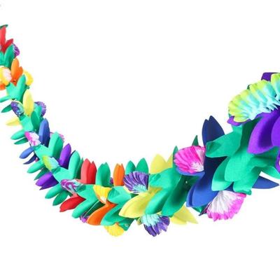 2 Stück Tissue-Blumengirlande - 3 m lang Tropische mehrfarbige Papierblumengirlande Banner für Hawaiianische Luau Sommer Tropischer Geburtstag Hochzeitsfeier Deko