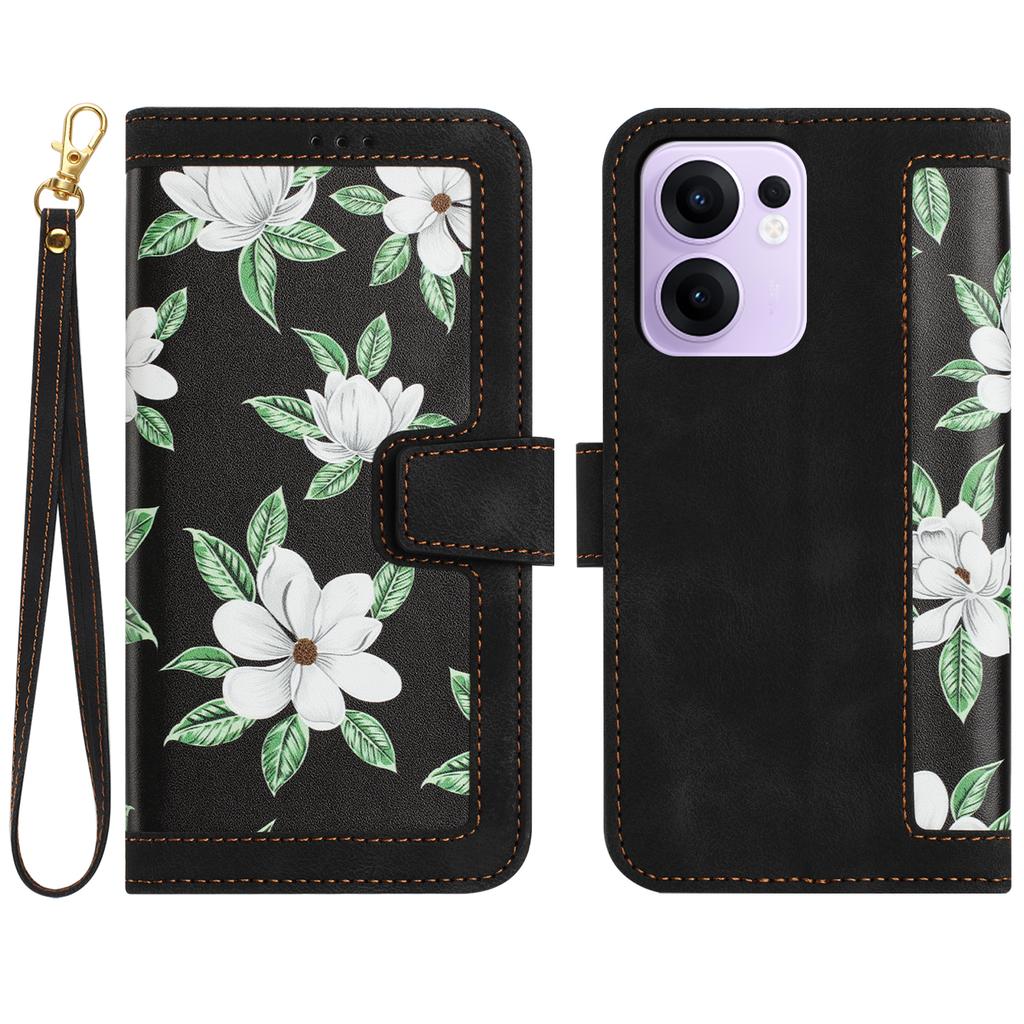 For Oppo Reno13 F 5G/4G Case PU Leather Floral Phone Cover with Card Slots/Wrist Strap