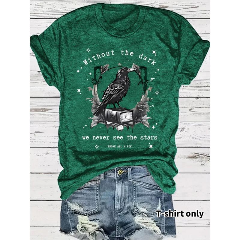Women's Art Crow and Book Design Print Casual Short-sleeved Round-neck T-shirt