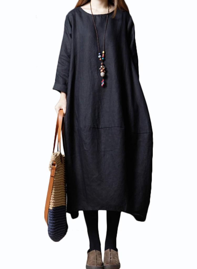 Yino Long 8 New Long Plus Loose Travel Women's Dress, Colors, Sleeve, Tunic/Maxi Length, Sizes, Fit, Linen, Slimming, Stylish,