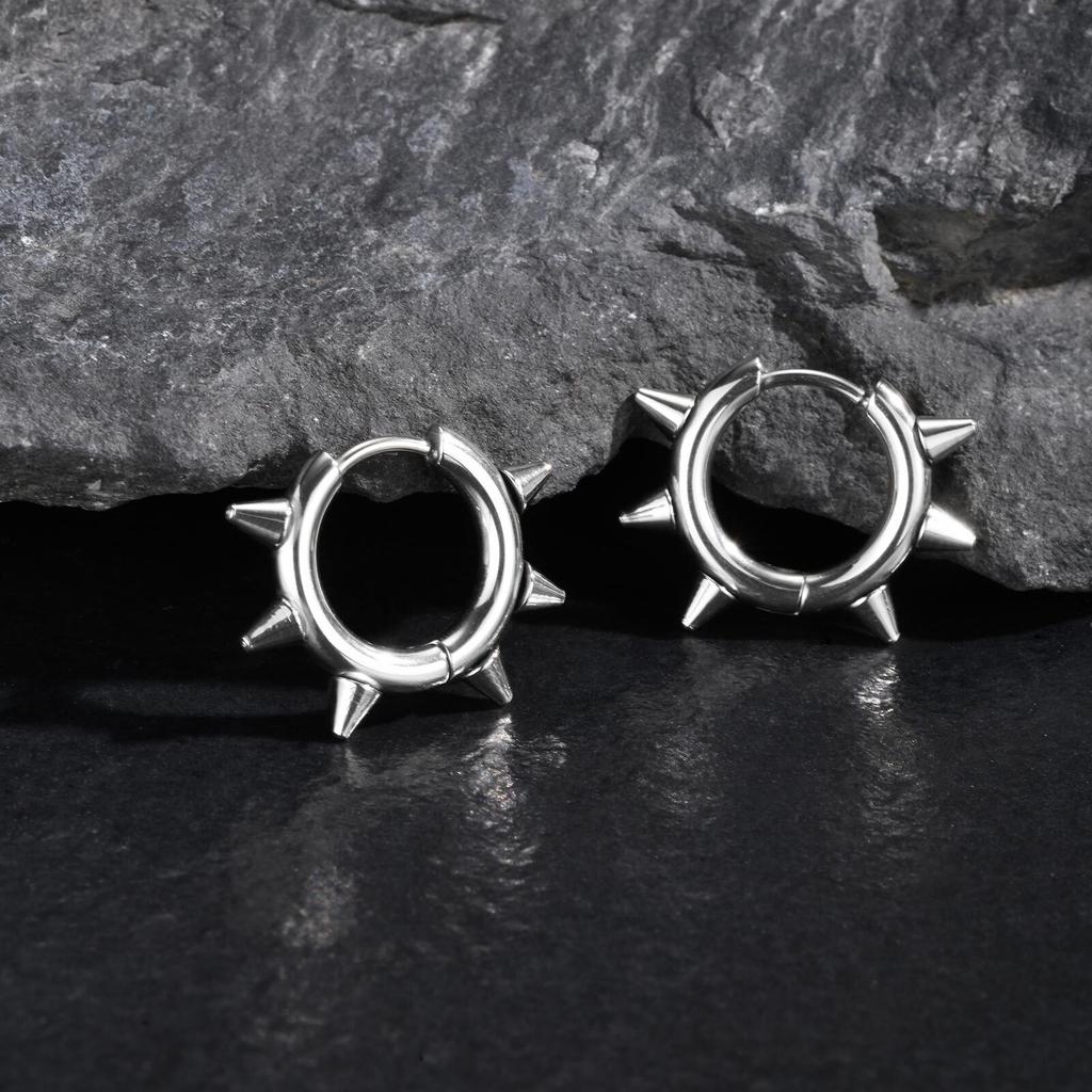 Steel Rivet Hoop Earring for Men Boys,Waterproof Anti Allergy Circle Round Earrings,Cool Punk Jewerlry To Him