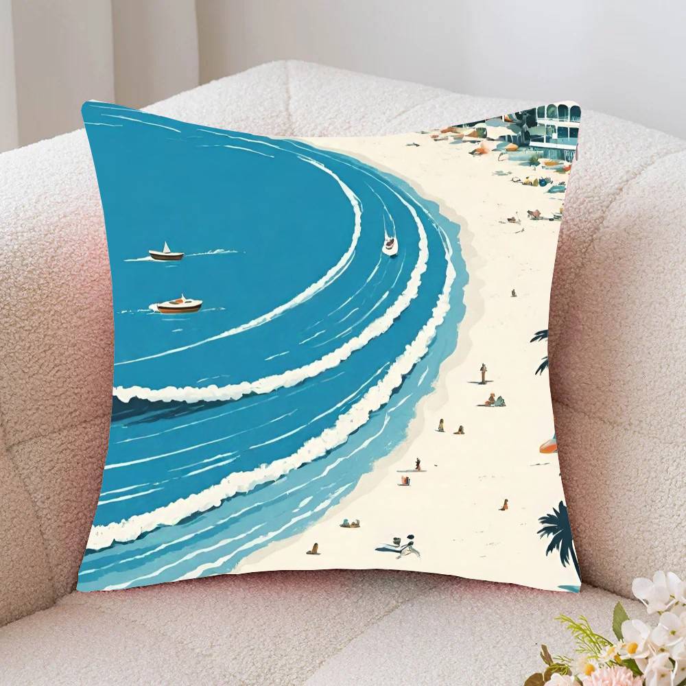 Vintage Maritime Surfing Beach Pillow Case Fashion Square Pillowcase Bedroom Sofa Room Ins Decoration Leisure