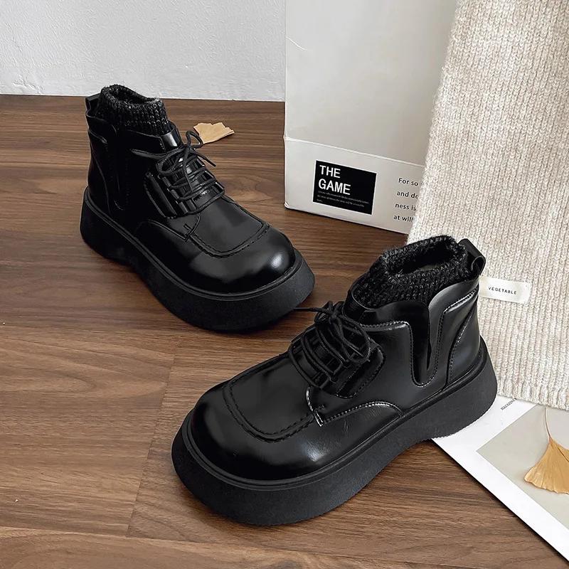 

Fashion Wool Tube Matching Riding Boots Women 2024 New Winter Muffin Bottom Increase Platform Socks Boots 41 чёрный