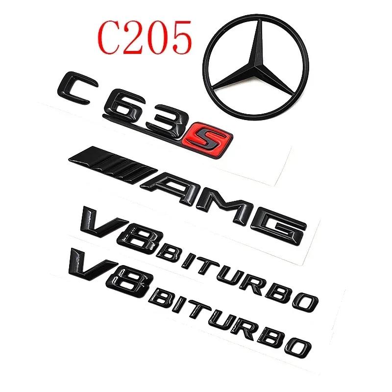 AABGU1 3D Black C63S Logo Letters V8 BITURBO Badge Car Rear Star Sticker Trunk AMG Emblem For Mercedes Benz AMG W205 C205 Accessories