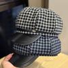 Korean Version of Retro Plaid Octagonal Hat for Women in Spring and Autumn Versatile Casual Face-showing Newsboy Hat Literary Young Painter Hat
