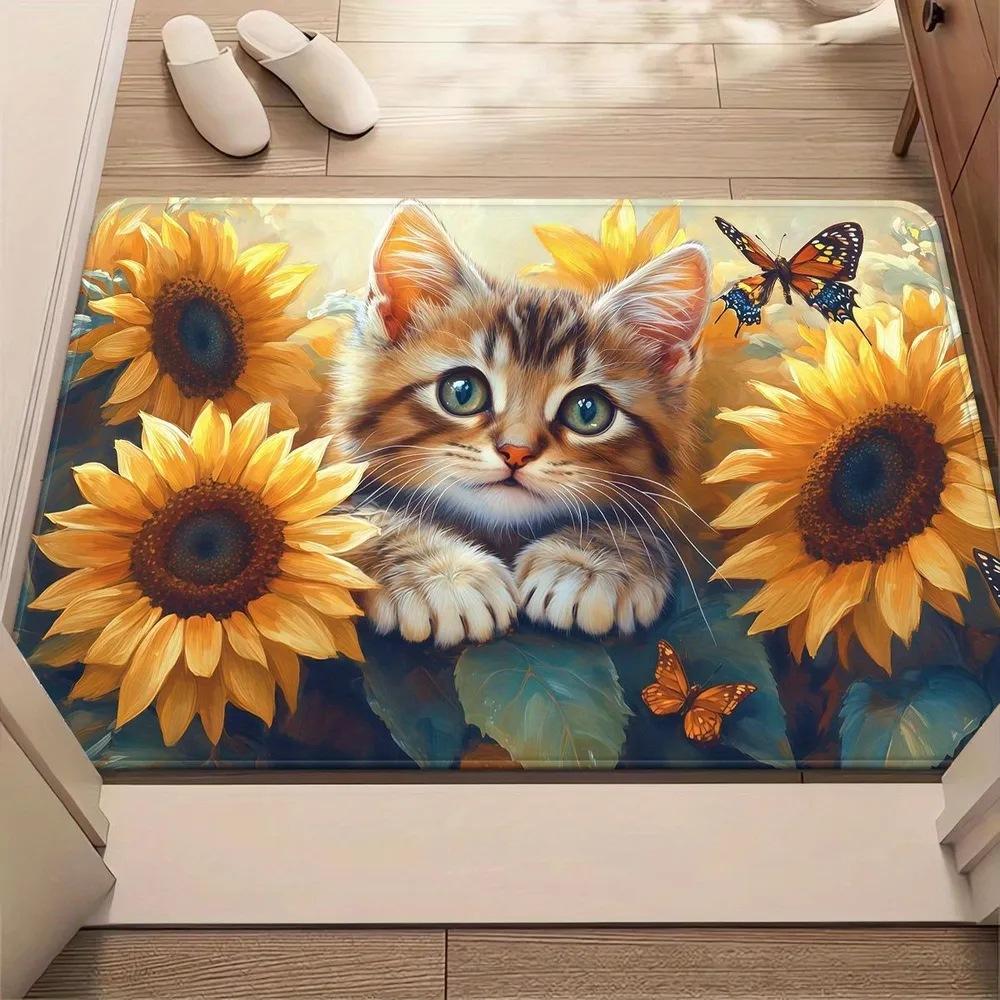 Cartoon Cute Cat Diatom Mud Floor Mat For Home Bathroom Door Non-slip Absorbent Mat