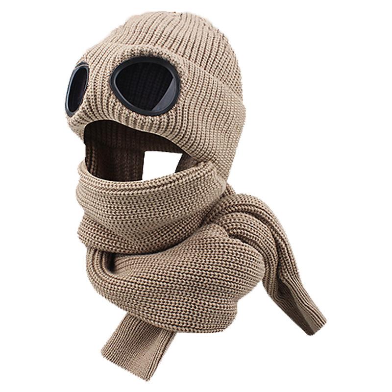 

Hat female winter outdoor cycling windproof hat thickened warm pilot scarf hat dual-purpose integrated hat хаки