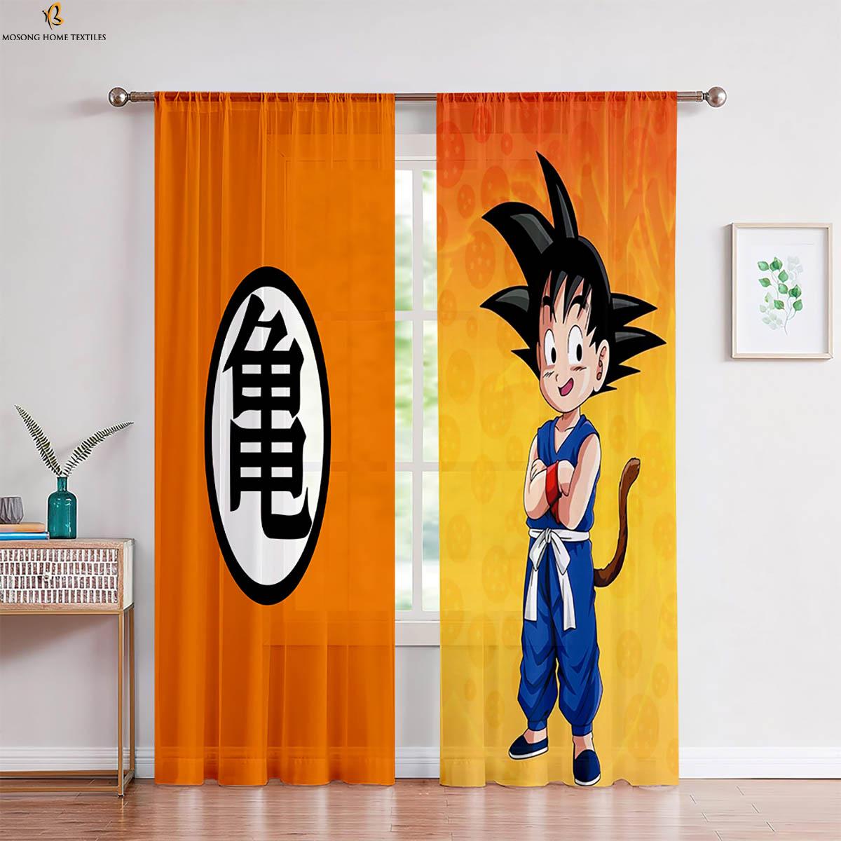 Anime Cartoon Gordijnen met Print Japanse Stijl Jongens- en Meisjes Slaapzaal Slaapkamer Studeerkamer Decoratieve Gordijnen Makkelijk te Wassen W50xH130(CM)x2PCS&Grommet Top yellow