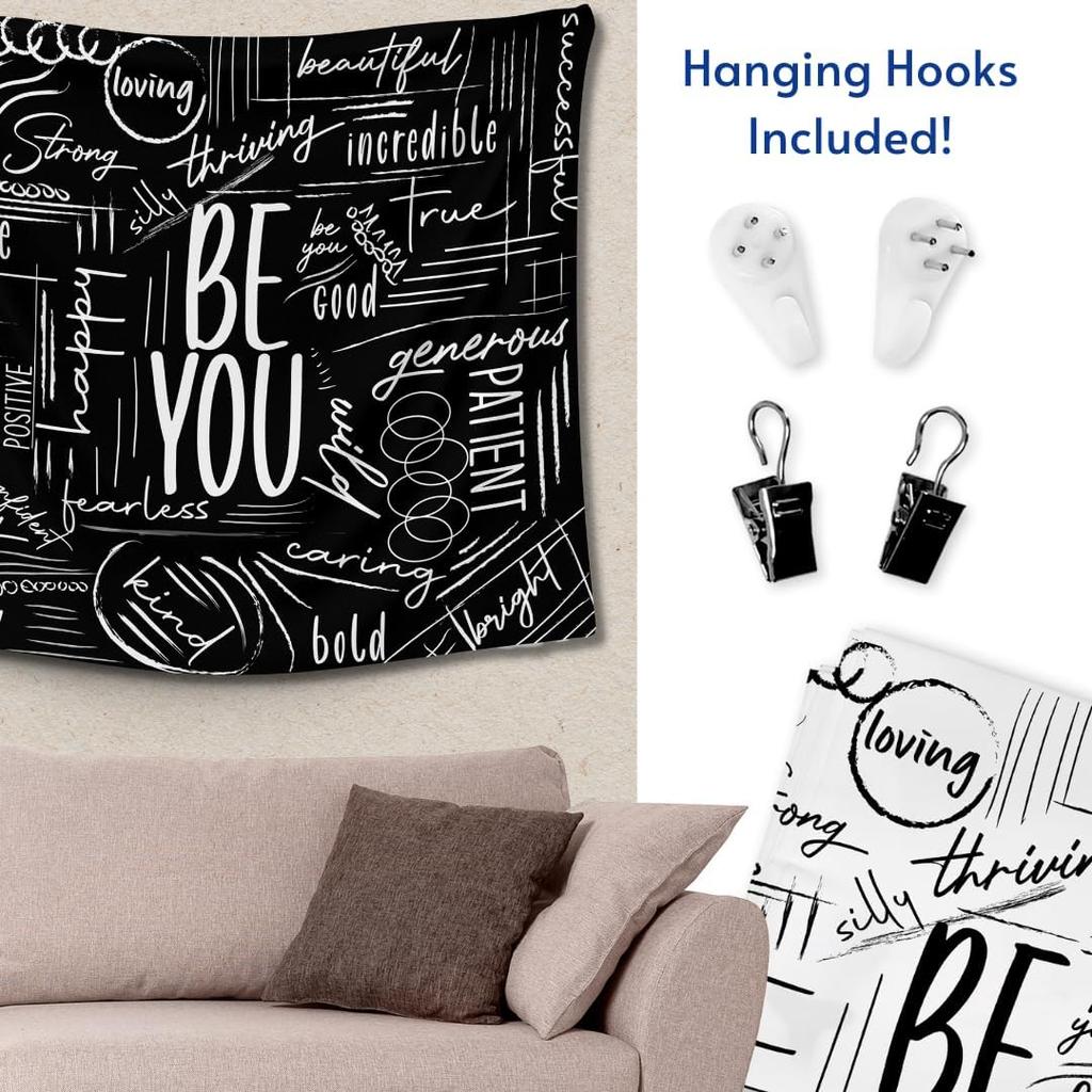 Black Tapestry Wall Hanging, Extra Large for Bedroom, Classroom, Dorm Room Decorations, Motivational Inspirational - 79L x 59H