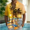 Belle Chemise d'Été Décontractée pour Homme Style Coucher de Soleil sur la Côte Imprimé Coucher de Soleil Plage Palmier Jetée Élément de Bord de Mer Design Col