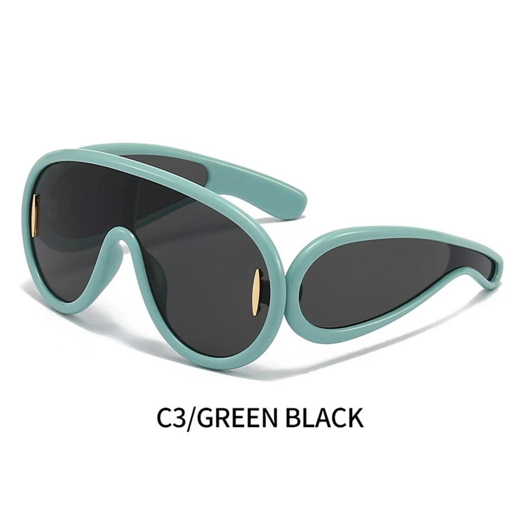 New Luxury  Wave Mask Sunglasses Women Fashion One Piece Sun Glasses For Men Oversized Oval Trending Sunglasses