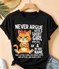 Never Argue With a Short Girl Cat Shirt, Funny Attitude Graphic Tee