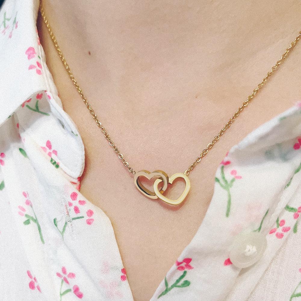 Gold Heart Necklace, Double Heart Necklace for Women Heart Chain Necklace Heart Necklaces Jewelry Gifts for Women Girls