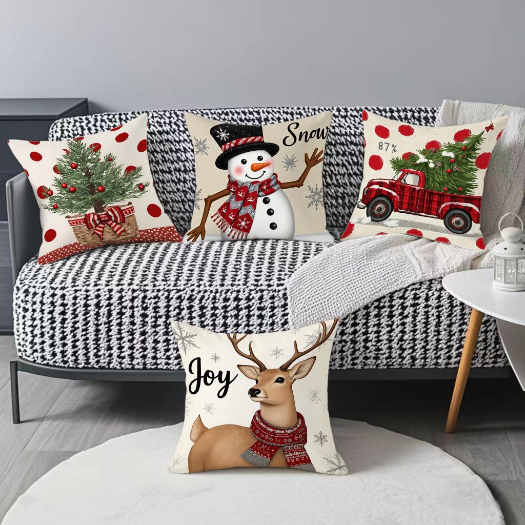 Polyester Christmas Pillow Cover Bedroom Study Home Decoration Holiday Print Cushion By Pillowcase