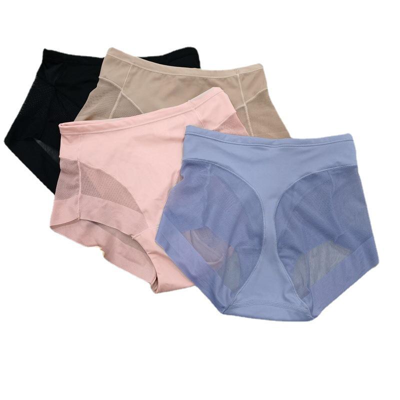 Women's Mid-Waist Briefs - Transparent Mesh, Comfortable Ice Silk, Plus Size